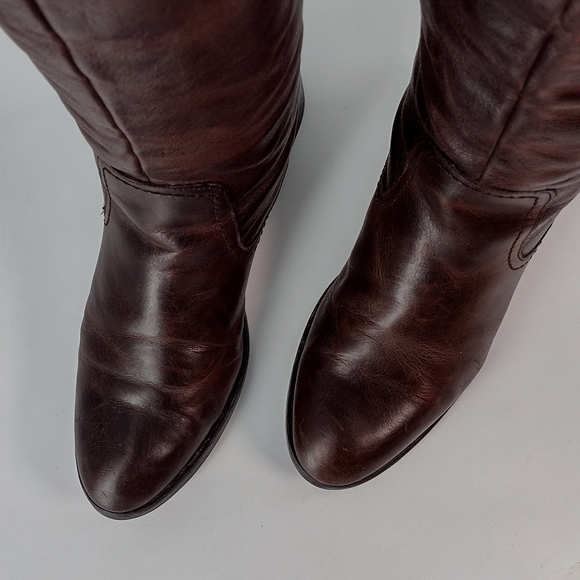 RUSTIC "Clancy" DISTRESSED REDDISH BROWN OVER KNEE BOOTS STRAPPED w BUCK… - Picture 10 of 13